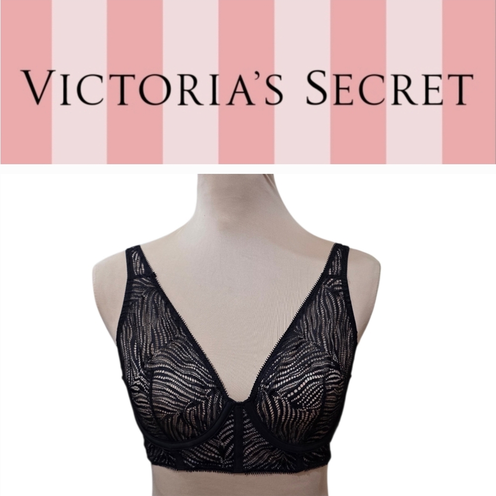 ❤️2/$18 Victoria’s Secret Lace Underwire Bra | Sheer Mesh | Black | 32D